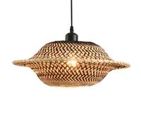 Gerenecic Plafonnier Semi-encastré en bambou Naturel - Lustre tissé à 1 Lumière pour îlot de Cuisine, Salon et Chambre (40 cm)