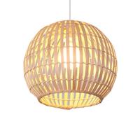 Gerenecic Suspension en bambou fait Main | Lustre Rustique bohème, culot E26, Lampe sphérique suspendue pour décoration de Style campagnard et japonais (Naturel, 50 cm)