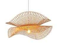 Gerenecic Suspension en bambou tissé de Style vietnamien - Lustre en rotin Double couche pour la décoration de la Maison (Salon, Chambre, Cuisine et Couloir) (55 cm)