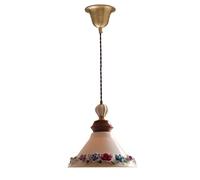 Gerenecic Suspension en céramique avec Motif Tulipe peint à la Main - Lustre conique en laiton Doré pour îlot de Cuisine et Salle à Manger
