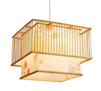 Gerenecic Suspension industrielle rétro en bambou - Lustre suspendu de Style Asiatique avec abat-Jour en Bois Naturel pour la décoration de la Maison, du Café et de la Chambre