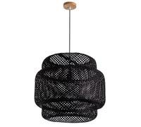 Gerenecic Suspension réglable en rotin Noir - Grand Lustre de plafond de 50 cm avec auvent en Bois pour intérieurs, culot E26 (Foncé, 38 cm)