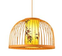 Gerenecic Suspension Rustique en bambou et rotin - Lustre de Style Chinois pour Chambre, Cuisine et entrée (Couleur foncée)