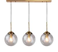 Gerenecic Suspension Vintage en laiton à 3 lumières avec abat-Jour en Boule de verre - Lustre industriel pour îlot de Cuisine, luminaire suspendu réglable pour Salle à Manger, Bar, Café et