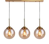 Gerenecic Suspension Vintage en laiton à 3 lumières avec abat-Jour en Boule de verre - Lustre industriel pour îlot de Cuisine, luminaire suspendu réglable pour Salle à Manger, Bar, Café et
