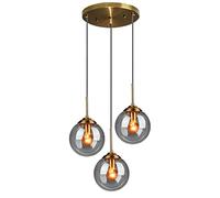 Gerenecic Suspension Vintage en laiton à 3 lumières avec abat-Jour en Boule de verre - Lustre industriel pour îlot de Cuisine, luminaire suspendu réglable pour Salle à Manger, Bar, Café et
