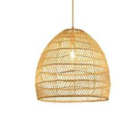 Gerenecic Suspension Vintage en rotin - Lustre bohème réglable pour îlot de Cuisine, Salle à Manger, Chambre et Couloir. Design Rustique en Panier tressé Marron (Couleur Bois Naturel, 60 cm)
