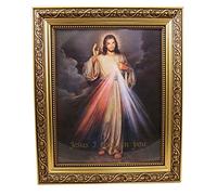 Gerffert Stampa della Divina Misericordia Gesù Cristo su cornice con finitura oro da 33 cm