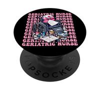 Geriatric Nurse Nursing Geriatria Ragazza Coquette Bow Rosa PopSockets PopGrip Adesivo