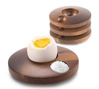 Gerlich® Set di 4 portauovo in legno di acacia, sostenibile, moderno e durevole, portauovo con effetto noce per una colazione particolarmente elegante, ideale per tutti i giorni