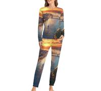 German Cologne City - Set pigiama da donna a maniche lunghe e pantaloni morbidi, 2 pezzi, Stile:, L