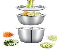 German Quality 3-In-1 Stainless Steel Grater Bowl, Multifunctional Vegetable Slicer, Drain Basket & Strainer for Kitchen, Professional Mixing & Shredding Tool (26CM)