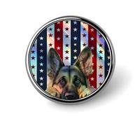German Shepherd American Flag Patriotic Round Brooch Pin Badge Lapel Tie Pin for Women Men Office Worker Teacher Decor