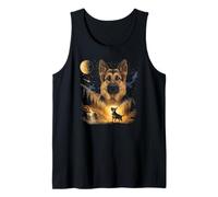 German Shepherd Howling to The Moon Vintage Dog Graphic Canotta