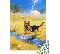 German Shepherd Puzzle 1000 Pezzi German Shepherd on The Prairie, Per Bambini E Adulti Puzzle Per Gioco Familiare Impossible Grandi Dimensioni Regali 1000pcs (75x50cm)
