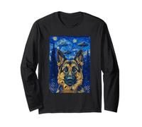 German Shepherd UFO Selfie Galaxy Space Alien Retro Maglia a Manica