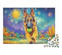 German Shepherd Under The Starry Sky Pet Puzzle 1000 Pezzi - Adulti E Per Ragazzi, Gioco Familiare E Rilassamento Per Ideale, Decorazione Da Parete O Regalo 38x26cm/1000pcs