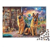 German Shepherds in Library Puzzles 1000 Pezzi Perfetto Per Appassionati Di Esperti Sfide Difficili Intrattenimento Creativo Cute Regalo Per La Famiglia Per Adulti E Bambini 52x38cm/1000pcs