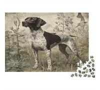 German Shorthaired-Vintage Hunting Scene 1000 Piece for Adults & Kids Pointer Dog in Grass Fun Present & Activity for Home & Wall Decor 38x26cm/1000pcs