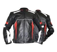 German Wear Giacca da moto in pelle bovina, giacca combinata, nero/rosso/bianco