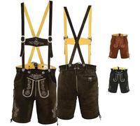 German Wear Pantaloni corti in pelle con bretelle, marrone scuro., 56