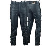 German Wear - Pantaloni da Moto in Pelle con Lateralmente Lato Lacci, Nero, 58