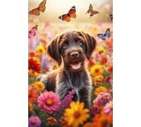 German Wirehaired Pointer Puppy in a field of colorful flowers Notebook - Large 6 x 9 inches - 127 Pages
