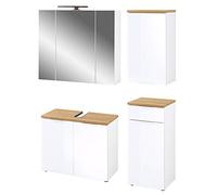Germania 4 pezzi. Set bagno 8313-513 GW-Pescara, con mobiletto sotto WB, armadietto a specchio, pensile e mobiletto, in legno di rovere bianco/navarra Nb.