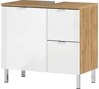 GERMANIA DIE MÖBELMACHER GW-Mauresa 8529-552 Mobile Base WB, Frontali Lucidi, Due cassetti, Pannello Superiore con Fessura per Il sifone, Imitazione Rovere Grandson/Bianco, (L/H/P), 60 x 56 x 34 cm
