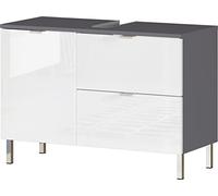 GERMANIA DIE MÖBELMACHER GW-Mauresa 8530-569 Mobile Base WB, Frontali Lucidi, Un cassetto, Pannello Superiore con Fessura per Il sifone, Grafite/Bianco, (L/H/P), 80 x 56 x 34 cm