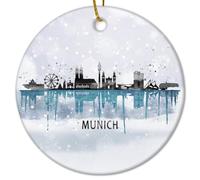 Germania Monaco di Baviera Ornamento di Natale Inchiostro Paesaggio Città Riflessione di Natale Souvenir Vista della città Paesaggio Divertente Ornamento per Natale Decorazioni per Feste di Natale