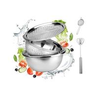 Germania, set ciotole for mescolare 3 in 1 in acciaio inox multifunzionale con coperchi, setaccio ragno, schiumarola, cestello di drenaggio for triturazione, scolapasta,lavare verdure(11.81ich)
