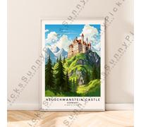 Germania Viaggi Stampa Neuschwanstein Castle Illustrazione Poster Muro Art