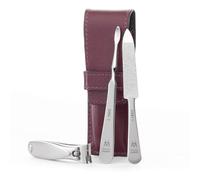 GERMANIKURE - Kit da 3 pezzi per toelettatura da uomo, in custodia in pelle viola, prodotto in Solingen Germania di acciaio INOX FINOX di vetro, prodotto in Repubblica Ceca