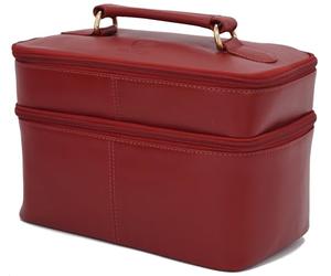 GERMANUS Borsa cosmetica fatta a mano Ina, beauty case e beauty case in pelle spessa, rosso