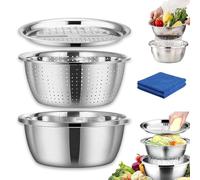 Germany - Basina in acciaio inox multifunzione 5 in 1 in 1 per shredding & drenaggio con grater, colander & Basket per cucine, insalate prep, vegetabili e fruttati (11,81 pollici)