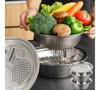 Germany Multifunctional Stainless Steel Basin, 2024 New 3 In 1 Graters Cheese Grater Salad Maker Bowl Drain Basin, Stainless Steel Shredding & Drainage Chopping Basin