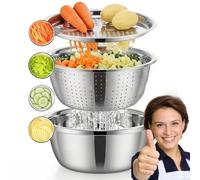 Germany Multifunctional Stainless Steel Basin,2026 New Shredding & Drainage Chopping,5-in-1 Strainer and Drain Basket for Vegetables Fruits,Rice Rinser Food Graters(10.23"/26cm)