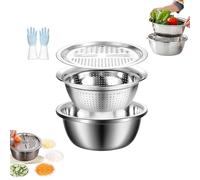 Germany Multifunctional Stainless Steel Basin, 2026 New Stainless Steel Shredding & Drainage Chopping Basin, 5-in-1 Strainer and Drain Basket Basins, for Vegetables Fruits,Rice Rinser (10.2in)