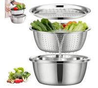 Germany Multifunctional Stainless Steel Basin, 3 in 1 Large Capacity Stainless Steel Shredding & Drainage Chopping Basin, Easy to Clean for Kitchen (11.81in)