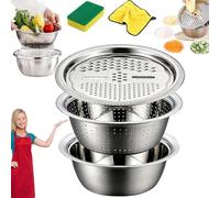 Germany Multifunctional Stainless Steel Basin, 3 in 1 Stainless Steel Shredding & Drainage Chopping Basin,Stainles Steels Bowl Colander for Kitchen (24cm)