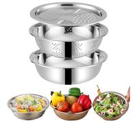 Germany Multifunctional Stainless Steel Basin - 5-in-1 Stainless Steel Basin Set, Shredding Drainage Chopping Bowl with Vegetable Strainer & Drain Basket, for Vegetables Fruits,Rice Rinser (#S)