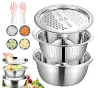 Germany Multifunctional Stainless Steel Basin, 5 in 1 Stainless Steel Shredding & Drainage Chopping Basin with Strainer and Drain Basket for Vegetables (10.24in Regular)