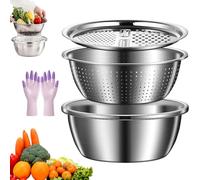Germany Multifunctional Stainless Steel Basin, Stainless Steel Shredding & Drainage Chopping Basin, 3 in 1 Stainless Steel Basin for Julienne, Mincing, Slicing (11.81in)