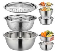 Germany Multifunctional Stainless Steel Basin, Stainless Steel Shredding & Drainage Chopping Basin, 5-in-1 Kitchen Strainer, Grater & Drain Basket for Vegetables Fruits (M: 26cm/10.2in)