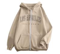 Germinate Felpe Felpa con Cappuccio Sportiva Casual con Tasca a Maniche Lunghe con Cerniera Stampata con Lettera alla Moda da Donna (7) Felpe Minimal (Khaki, M)