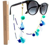 GERNEO® - Corfù - Cinturino e cavo per occhiali Premium Unisex per occhiali da lettura e da sole - Oro 18 carati o argento 925 - Pompon e bandiere in blu e bianco (multicolore oro)