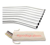 GERNEO® - Testato in laboratorio - cannuccia riutilizzabile in acciaio inox 304 - Set da 8 + spazzola per la pulizia + borsa - diritto di restituzione, adatto per bambini