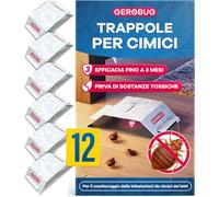 Gerobug Trappola per Cimici da Letto 12 Pezzi - Efficaci Trappole Adesive con Forte Attrattivo per la Rilevazione Precoce delle Cimici da Letto - Monitoraggio senza Sostanze Chimiche & Immediatamente