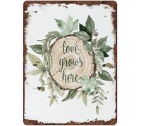 Geroclonup 30 x 40 cm Love Grows Here Sign Vintage Tin Sign Citazione Rustico Home Sign Nursery Wall Sign Decor Metal Decor Divertente Cartello decorativo per la casa